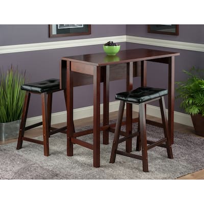 Space Saving 3 Pc Dining Table Set with Drop Leaf and Cushioned Bar Stools - 39.37 x 30 x 35.43 inches