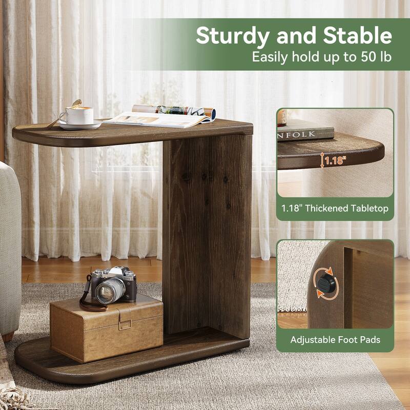 C-Shaped End Table, Small Solid Wood C Table for Sofa
