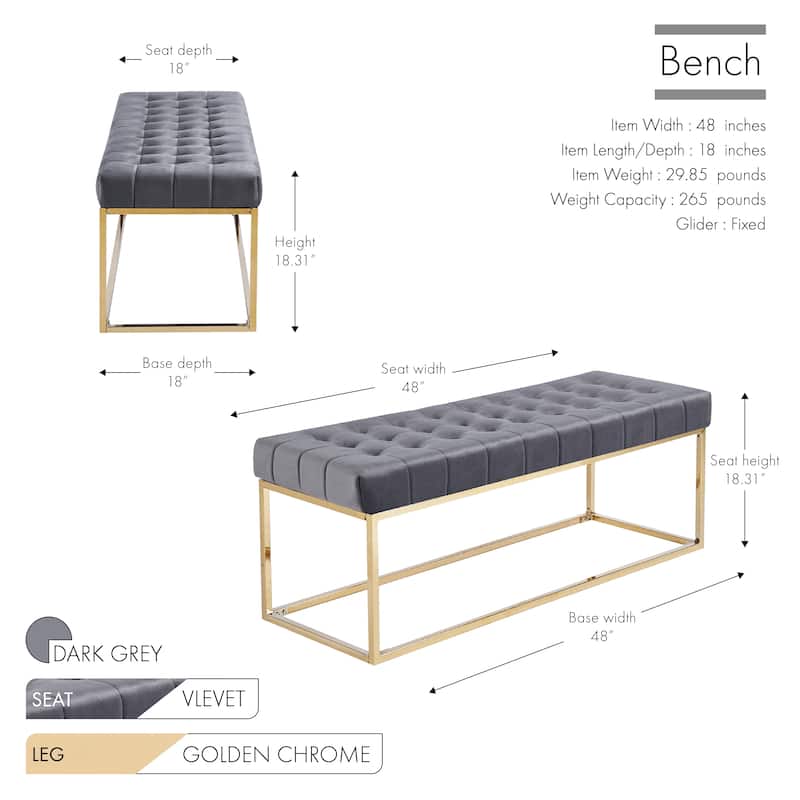 Porthos Home Wenn Tufted Velvet Bench with Gold Chrome Legs