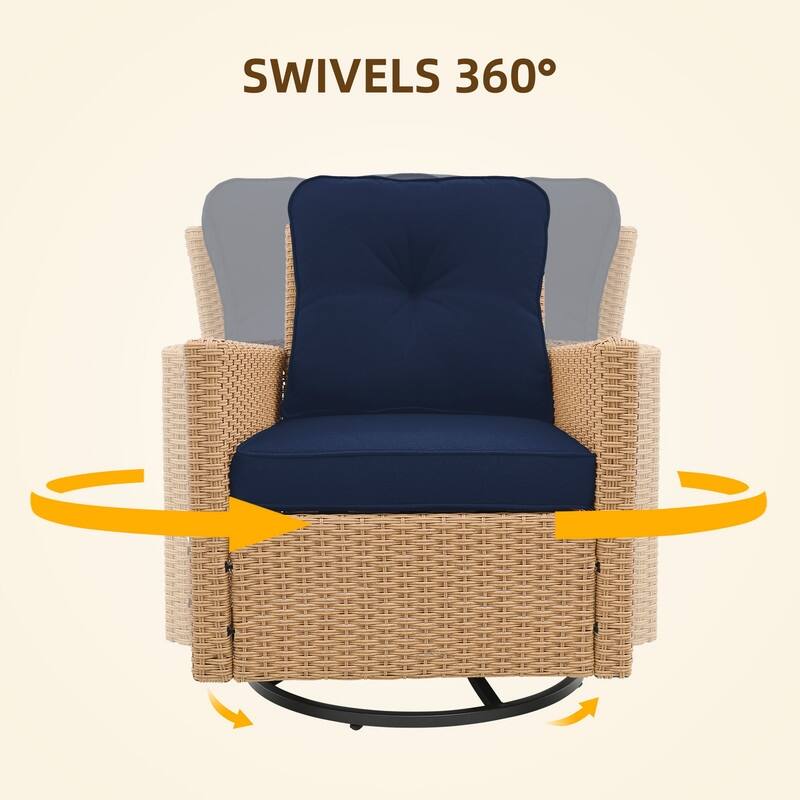Patio Watcher 2 Pieces Outdoor Beige Rattan 360 Degree Swing Patio Conversation Chair Set with Cushions