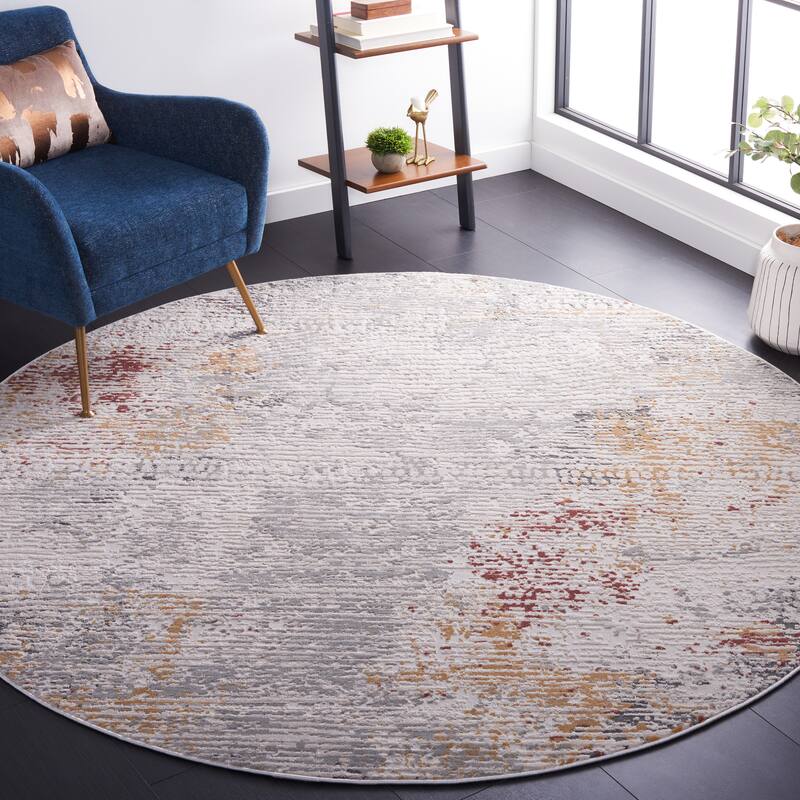 SAFAVIEH Vogue Lettie Modern & Contemporary Rug - 6'7" Round - Beige/Blue Rust