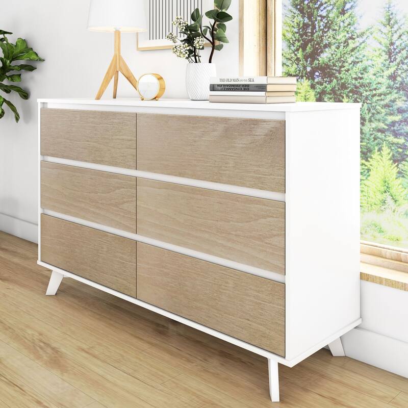Max and Lily Scandinavian 6 Drawer Dresser - White/Blonde