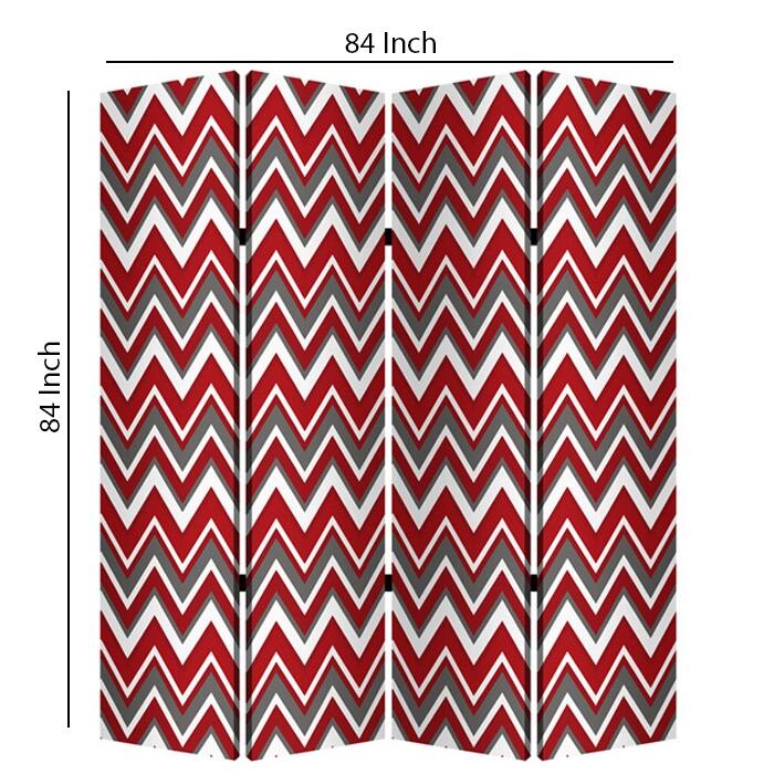 3 Panel Foldable Canvas Screen with Chevron Print, Red and White - 6 x 12