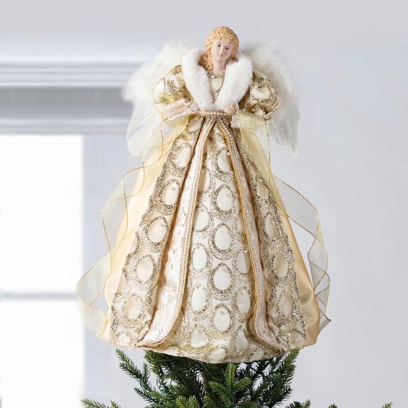 Glitzhome 18.5"-24"H Christmas Elegant Angel Tree Toppers with Porcelain Face