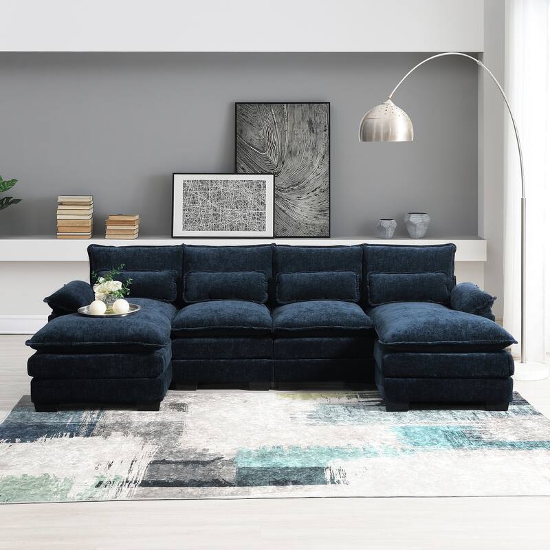Merax Modern U-shaped Sectional Sofa with Waist Pillows, and Chaise Lounge