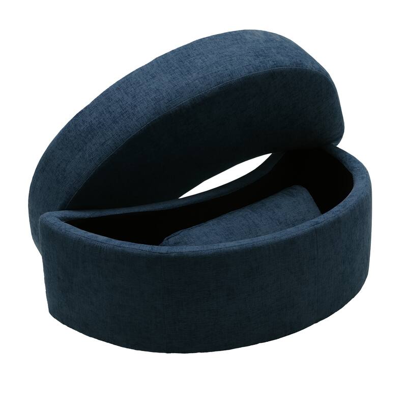 Chenille/Boucle Swivel Barrel Chair with Storage Ottoman