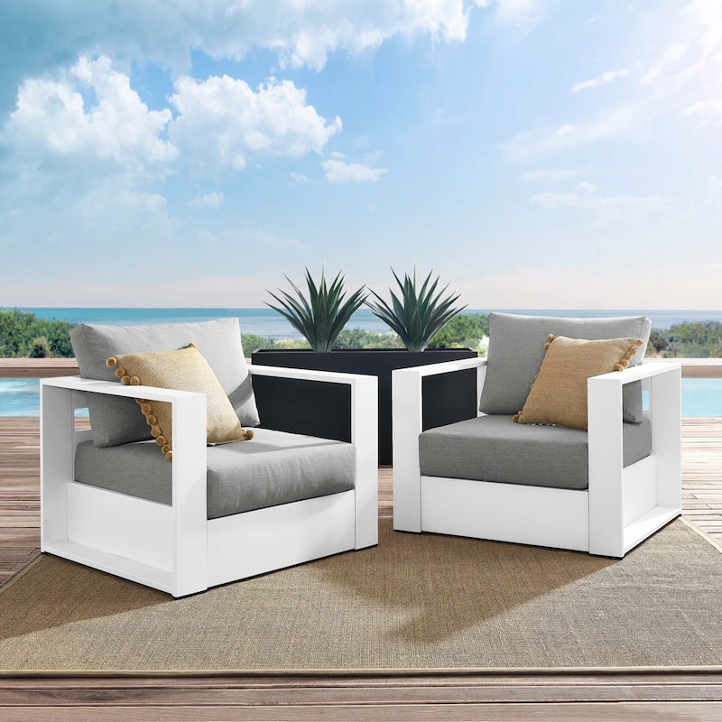 Tahoe Outdoor Patio Powder-Coated Aluminum 2-Piece Armchair Set - White Gray