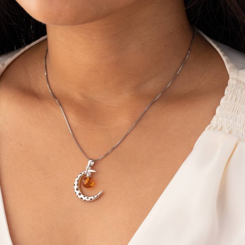 Amber Moon Star Pendant in Sterling Silver
