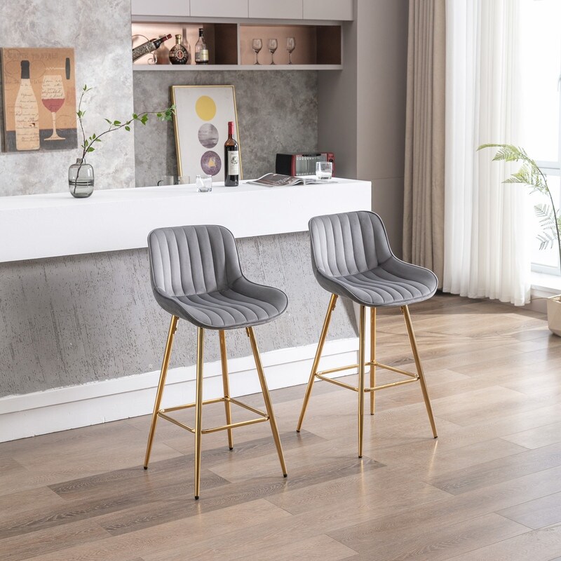 Velvet Bar Stools Set of 2 26 Inch 30 Inch Seat Height Kitchen
