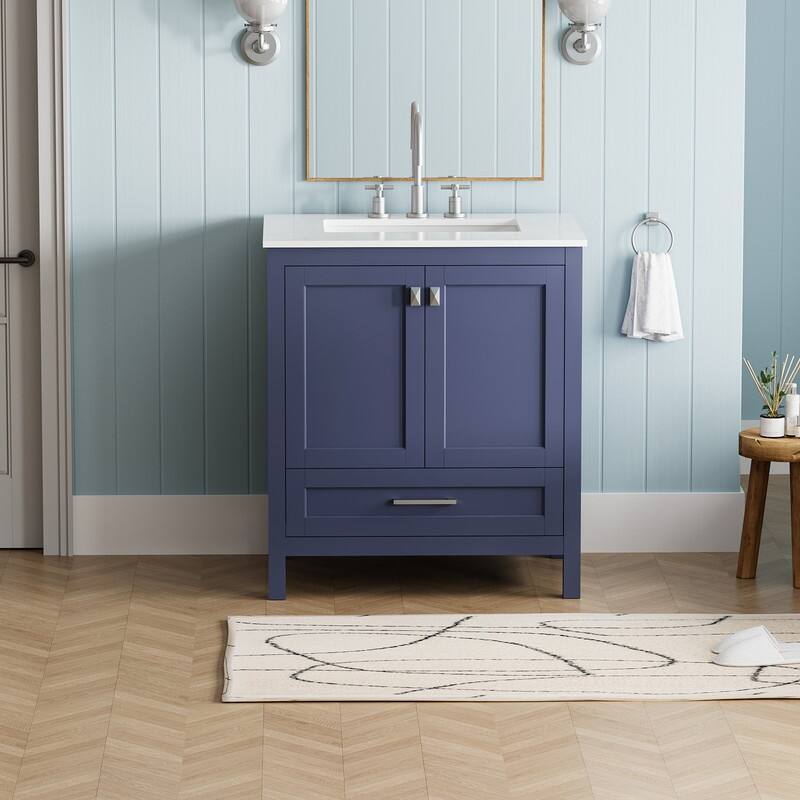 ABRUZZO 30" Freestanding Bathroom Vanity with Carrara Marble Top Solid Wood Frame Soft-Close Doors Undermount Ceramic Sink