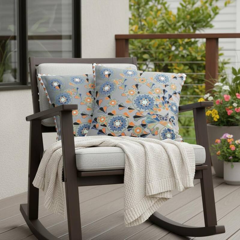HomeRoots Set of Two 16" X 16" Gray and White Peacock Blown Seam Floral Indoor Outdoor Throw Pillow - 16.00' X '16.00' X '5.00 - Gray/White - 16.00' X '16.00' X '5.00