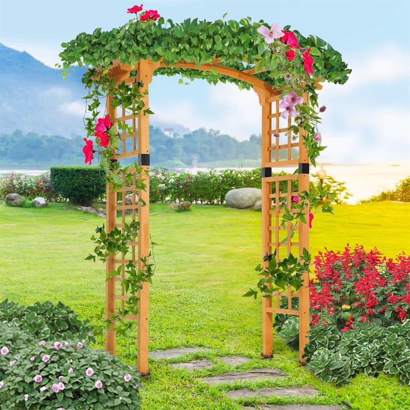 Wood Garden Arbor Arch with Trellis Wall