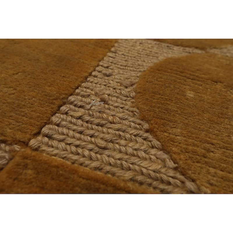 Hand Knotted Tone on Tone Gold, Tibetan Wool Modern Oriental Area Rug - 5' x 8'