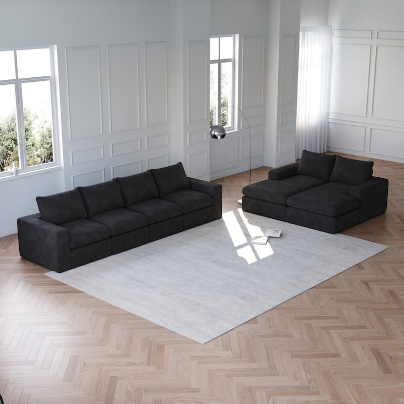 Roomfitters Modern 3-Seater Corduroy Cloud Sectional Sofa with Chaise, L-Shaped Boneless Couch with Pillows