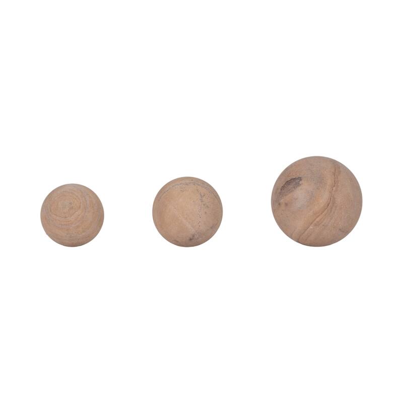 Sagebrook Home 3/5" Maverick Sandstone Spheres, Natural, Set of 3 - 5" x 5" x 5"
