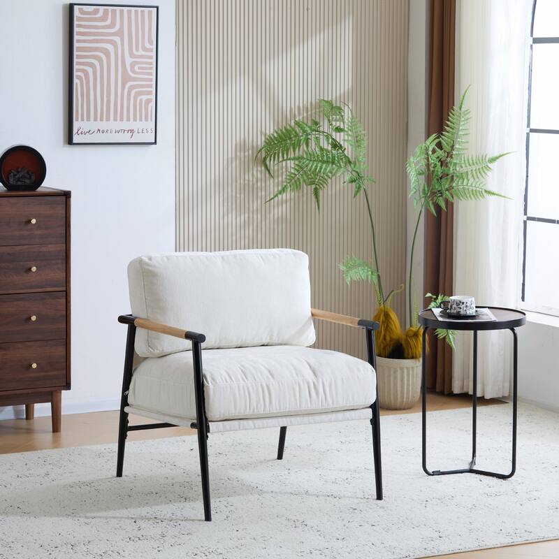 Minimalist Armchair - Soft Cushions, Wood/Metal Design, Compact