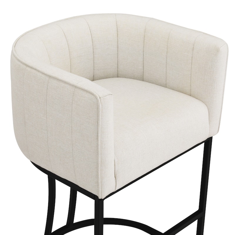 Modern 26.in Counter Height Stool Low Back Upholstered/PU Leather Barrel Bar Stool with Metal Frame