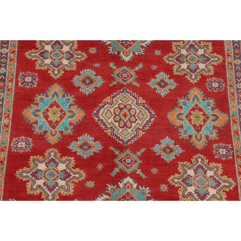 Red Geometric Kazak Area Rug Handmade Traditional Wool Carpet - 5'6" x 7'9"