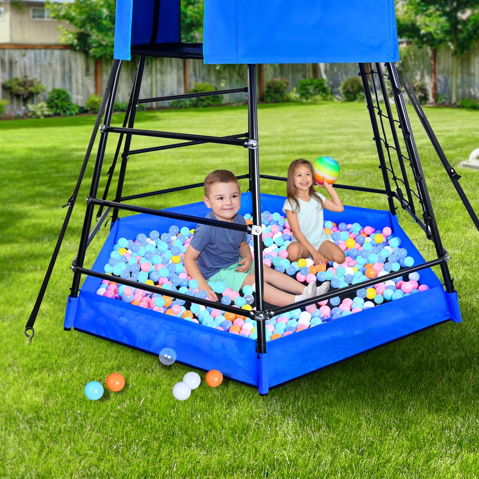 Hapfan Jungle Gym with Platform and Tent Climbing Toys with Monkey Bars for Kids Metal Outdoor Play Equipment
