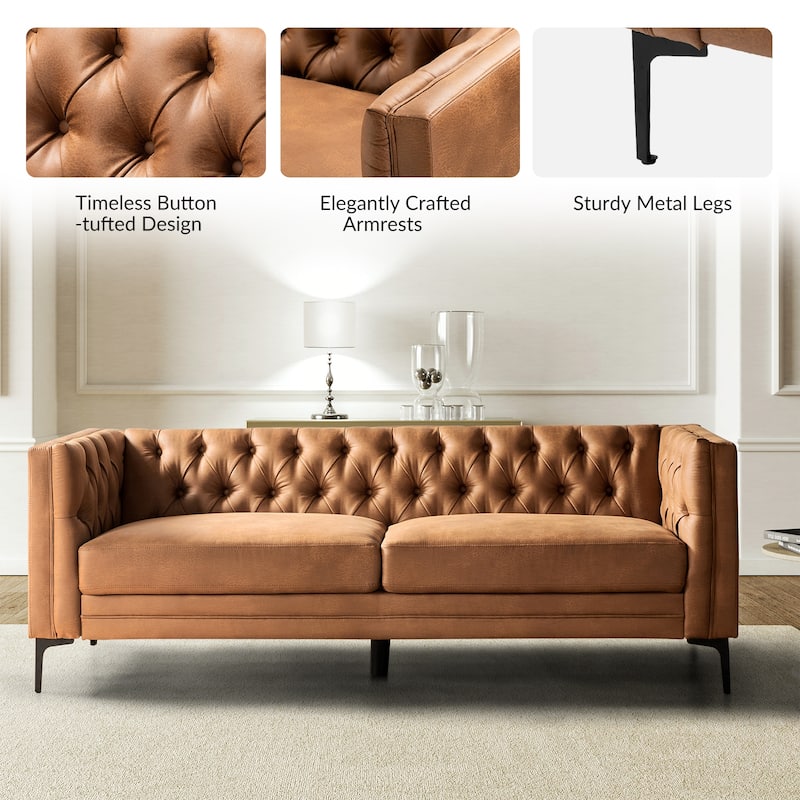 Calymne 84" Classic Square Arms Sofa with Button-Tufted Back by HULALA HOME