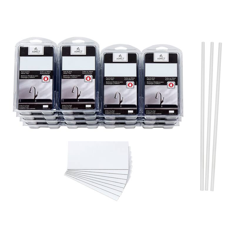 Aspect Peel and Stick Backsplash 3in x 6in White Metal Tile 15 Sq Ft Kit - 15 Sq Ft Kit - White
