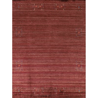 Tribal Gabbeh Indian Area Rug Hand-Knotted Red Wool Carpet - 7'11" x 10'0"