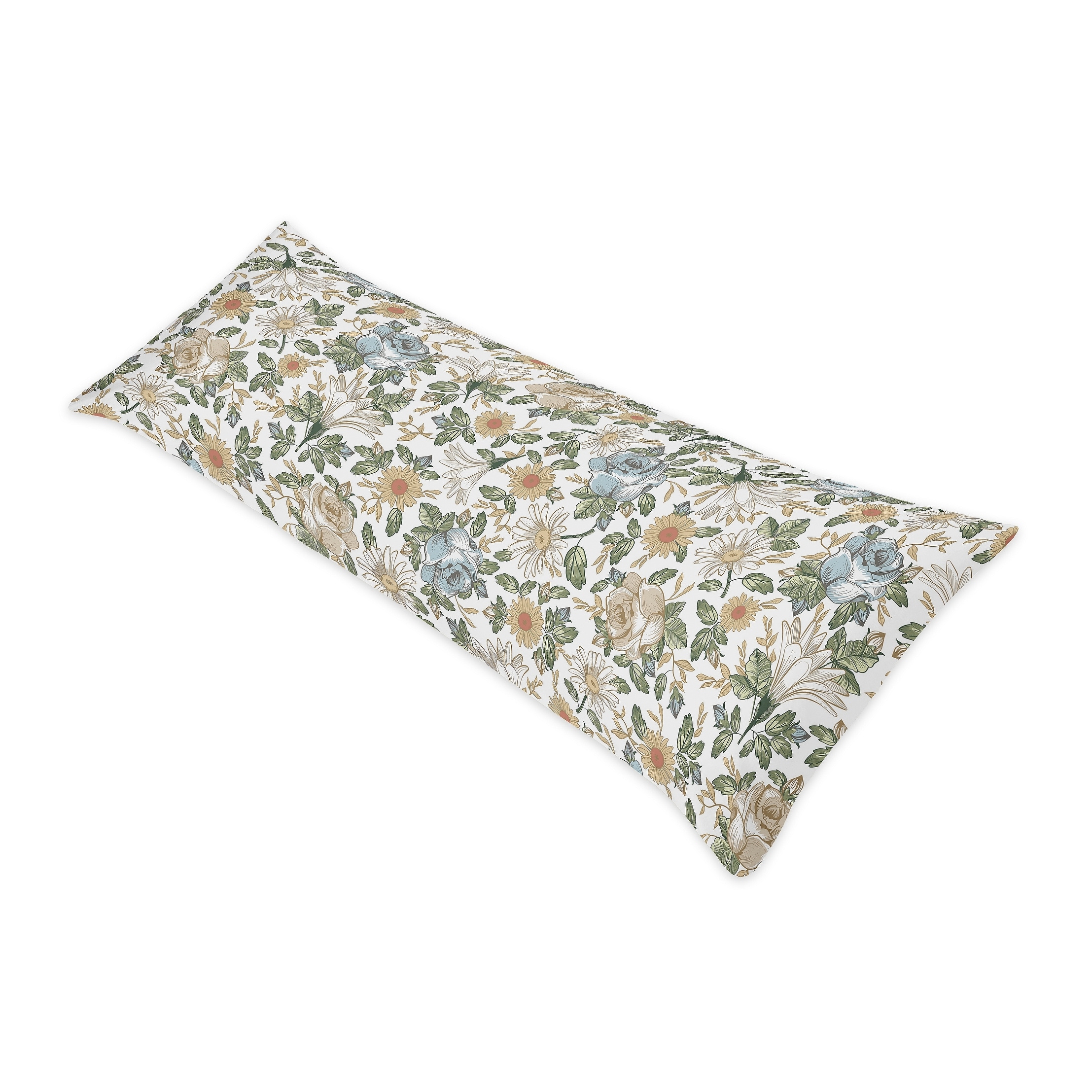 Vintage Floral Blue Yellow Body Pillow Case Pillow Not Included Green Gold Orange Taupe White Shabby Chic Flower Boho Bohemian