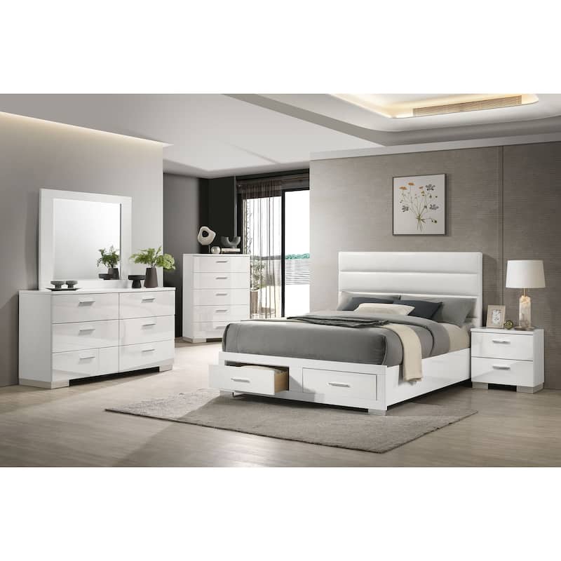 Felicity Platform Bedroom Set White - Queen - 5 Piece