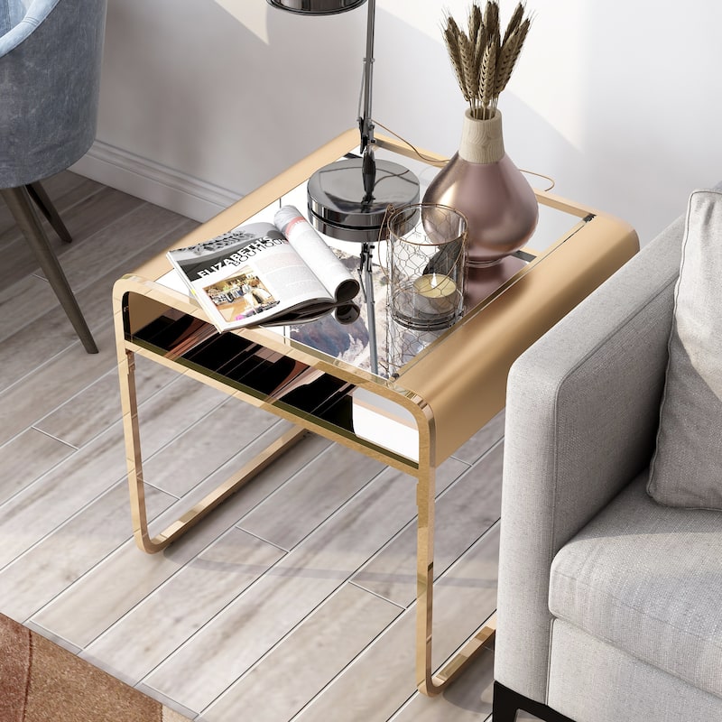 Watler Contemporary 24-inch Glass Top 1-Shelf Side Table by Furniture of America