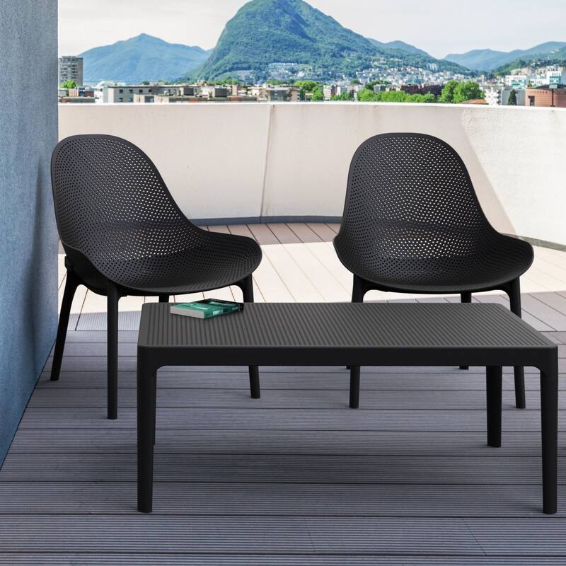 3-Piece Black Patio Lounge Set 39.5"