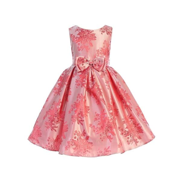 Shop Ellie Kids Girls Red Jacquard Floral Bow Tea Length Christmas