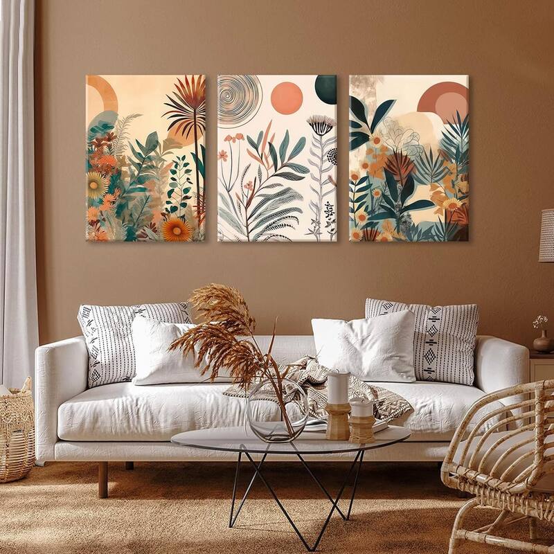 Boho Burnt Orange Botanical Floral Canvas Wall Art