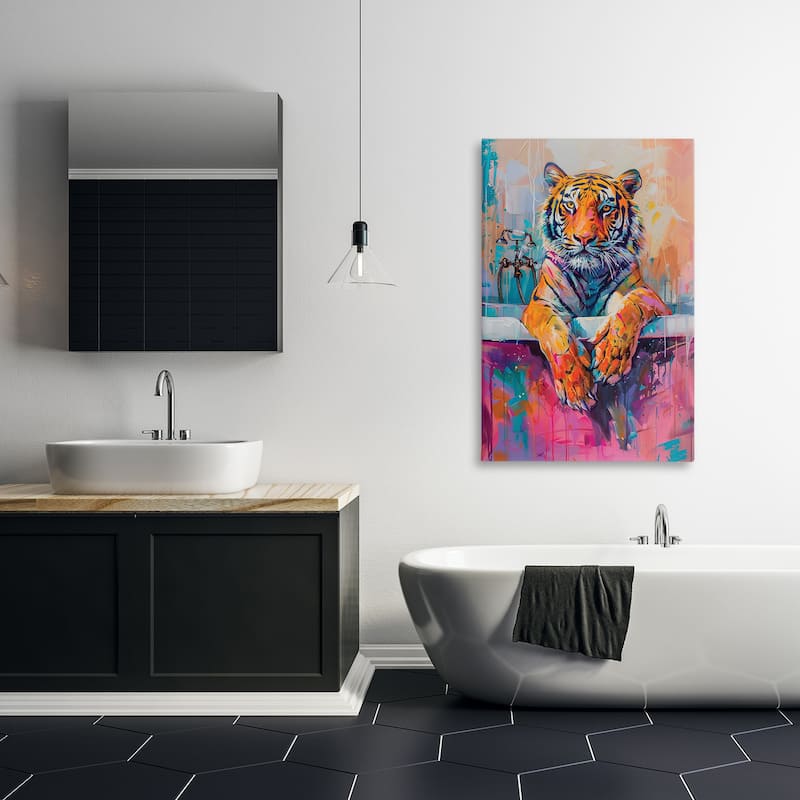 Stupell Bathing Tiger in Bright Tub Canvas Wall Art Design By LSR Design Studio