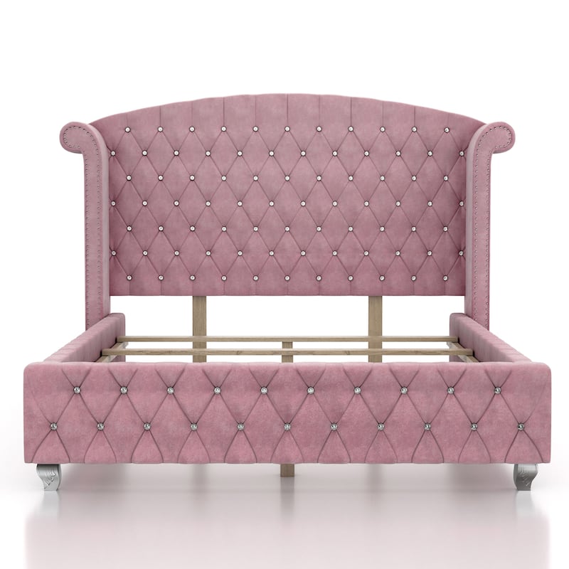 Vyvi Glam Pink Fabric 5-Piece Upholstered Panel Bedroom Set by Furniture of America