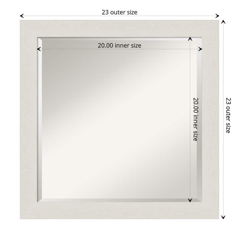 Beveled Bathroom Wall Mirror - Rustic Plank White Narrow Frame - Outer Size: 23 x 23 in