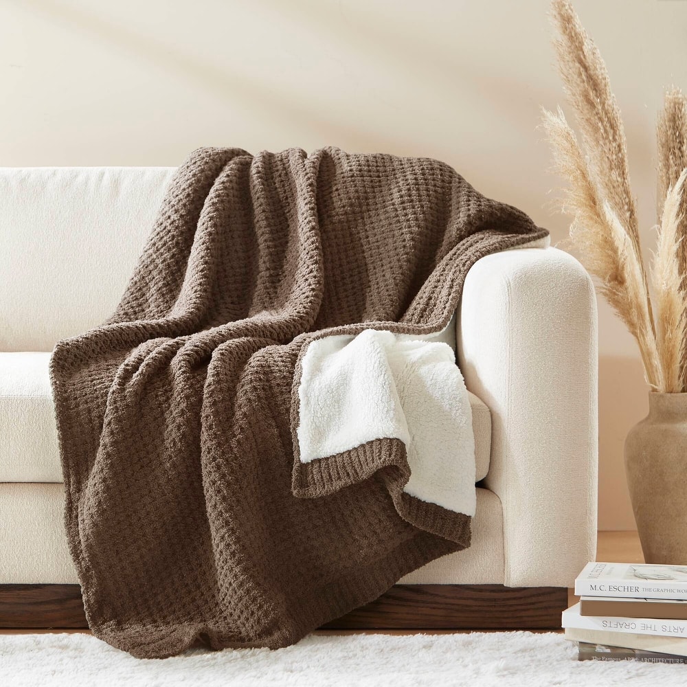 Madison Park Eden Waffle Knit Chenille Throw 50x60"