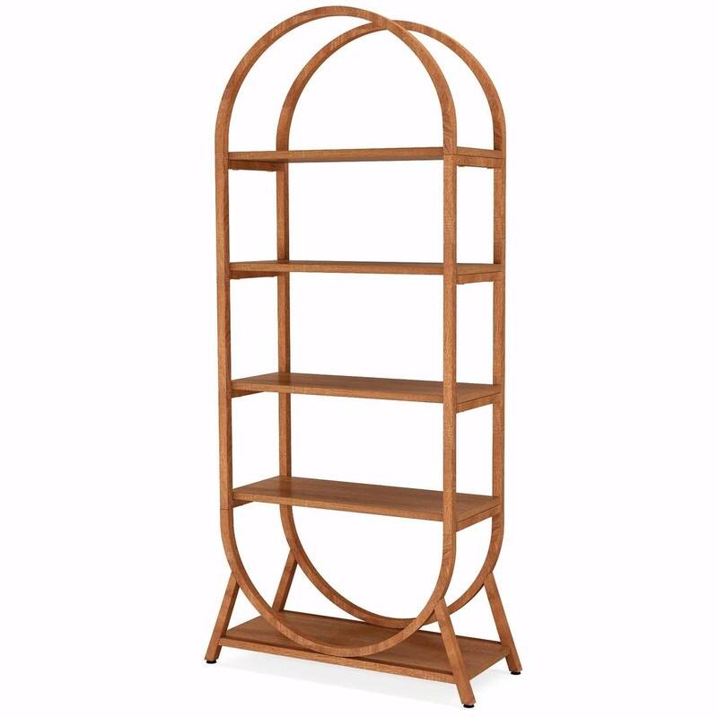 5-Tier Curved Bookcase, Tall Narrow Bookshelf with Metal Frame