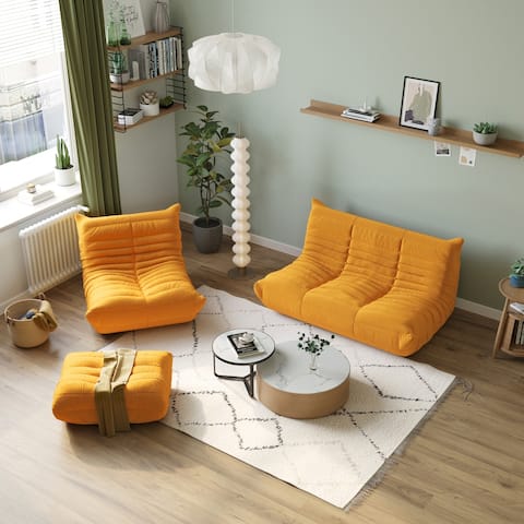 Living Room Lazy Sofa Teddy Fabric Convertible Couches with Ottoman