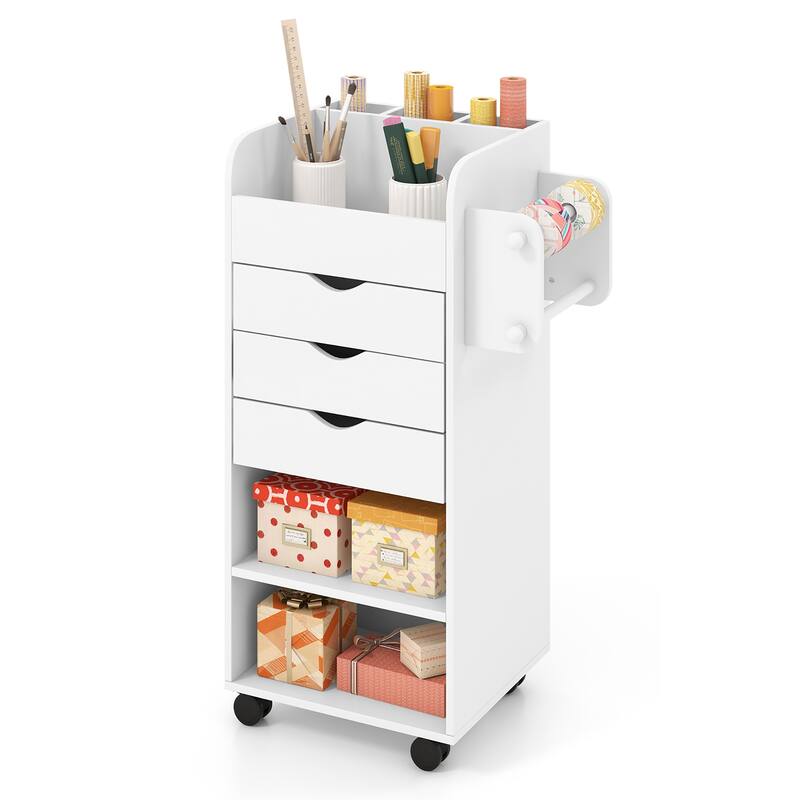 Gymax Rolling Craft Storage Cart Wooden Utility Cart w/3 Drawers 3 - See Details
