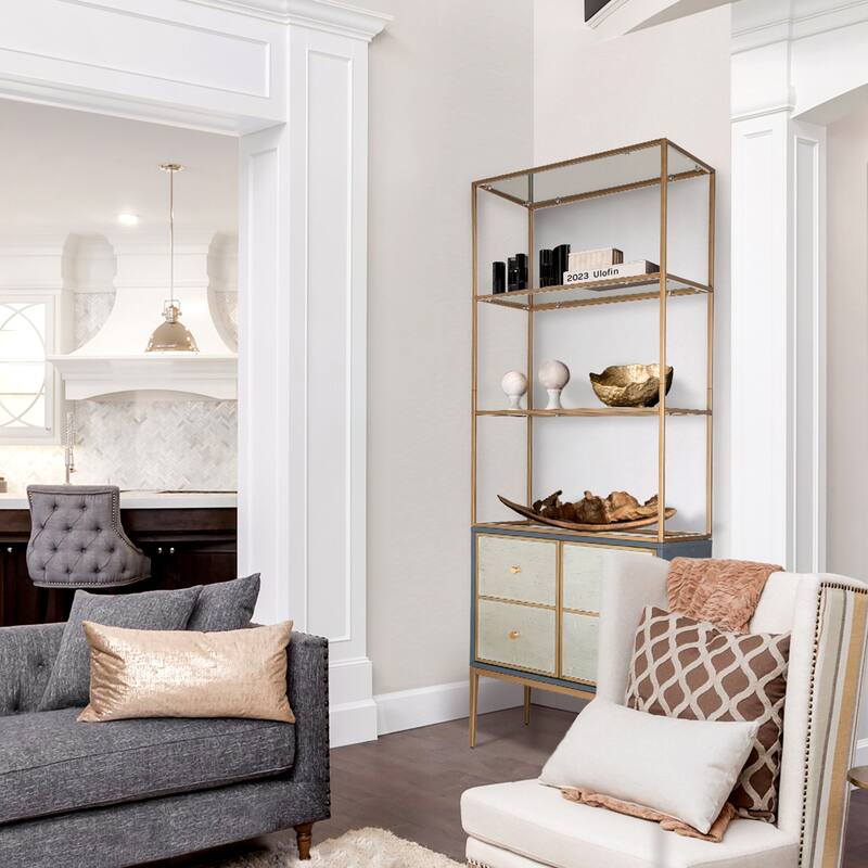 Delcey Mid-century Modern Bookshelves 2-door Display Cabinet with Bookcase Glass Kitchen Hutch Bedroom