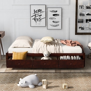 Space-Saving Twin Size Platform Storage Bed with 3 Drawers - Pine Wood Frame, Available in 3 Colors