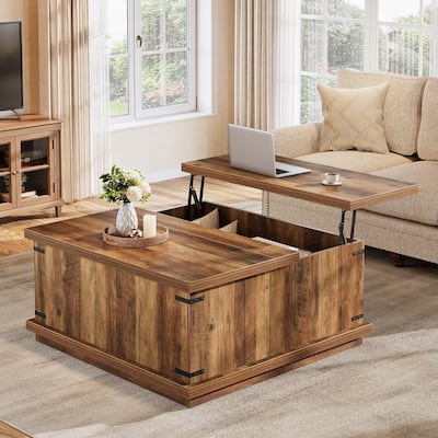 Farmhouse Lift Top Square Coffee Table with Storage - 33.46"D x 33.46"W x 19.7"H