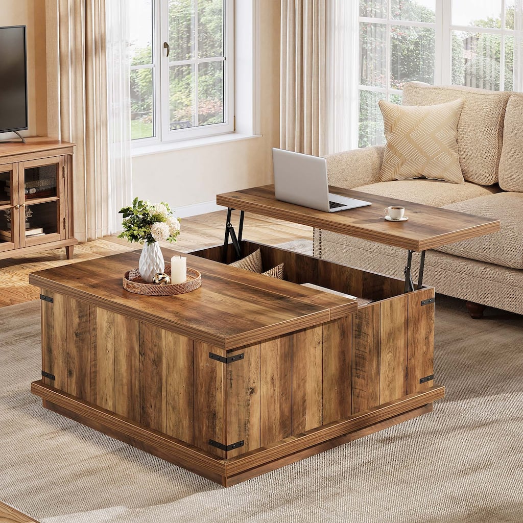 Farmhouse Lift Top Square Coffee Table with Storage - 33.46"D x 33.46"W x 19.7"H