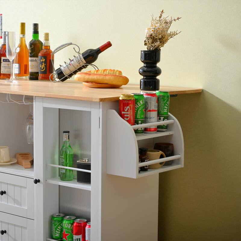 50.4" Rolling Kitchen Island Cart with Drop Leaf, 2 Drawers, 2-Door Cabinet, Towel Bar & Spice Rack