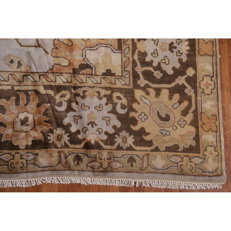 Hand Knotted Oriental 100% Wool Carpet Transitional Geometric Greys & Charcoal Oushak Area Rug - 11' 10'' X 9' 0''