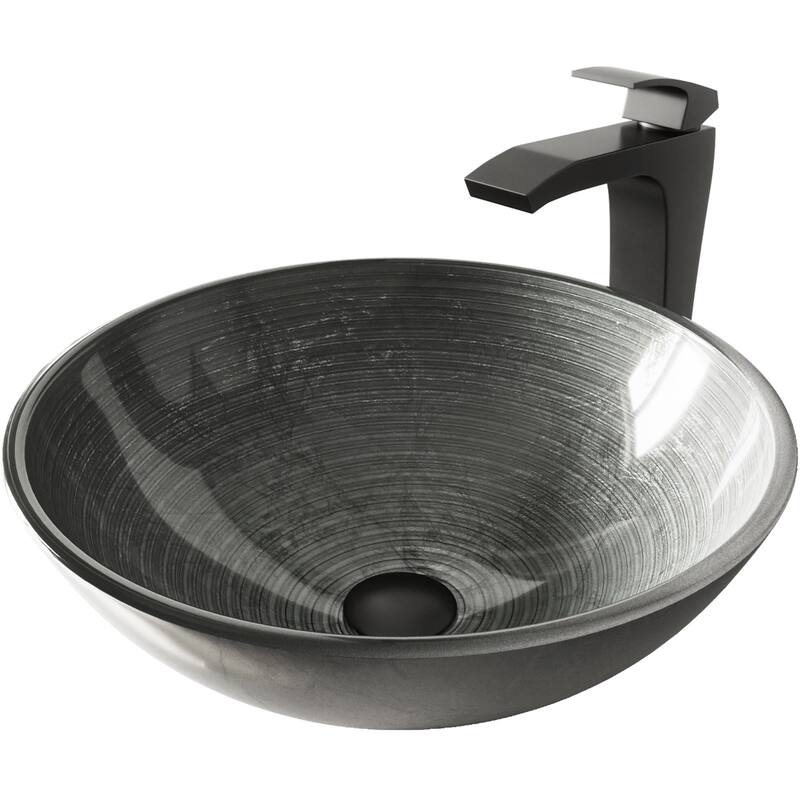 VIGO Giovanni 17"L x 17"W Glass Vessel Sink and Blackstonian 12"H Faucet Set