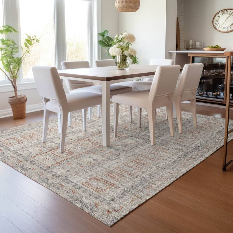 Machine Washable Indoor/Outdoor Global Traditional Chantille Rug