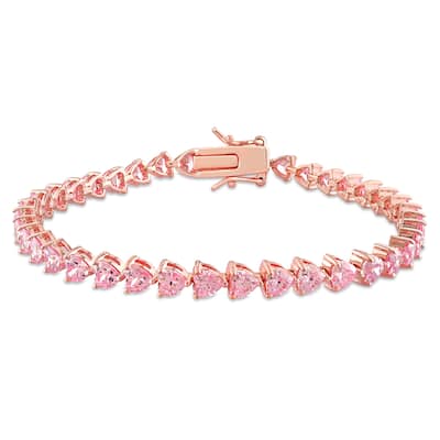 Miadora 12 1/3ct TGW Created Pink Heart-Cut Sapphire Tennis Bracelet Rose Silver - 7.5 in.