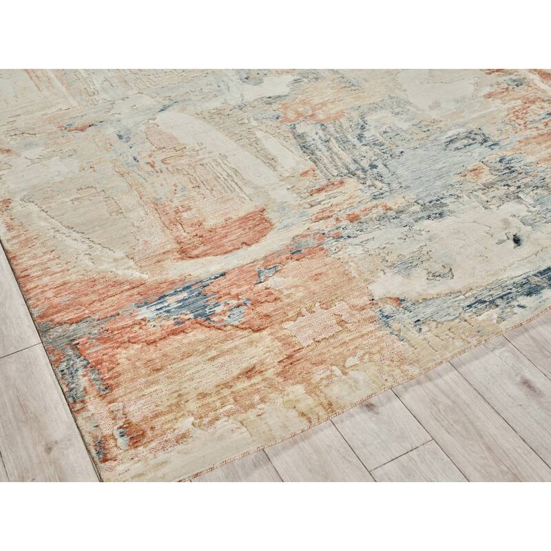 Infinity Handmade Wool/Nylon in Ivory/Blue/Terracotta Area Rug