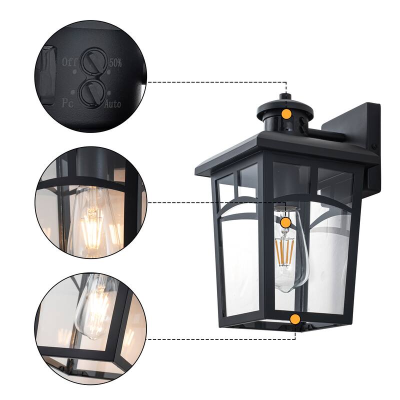 C Cattleya 2-Pack Matte Black Motion Sensor Outdoor Wall Lantern Sconce with Clear Glass